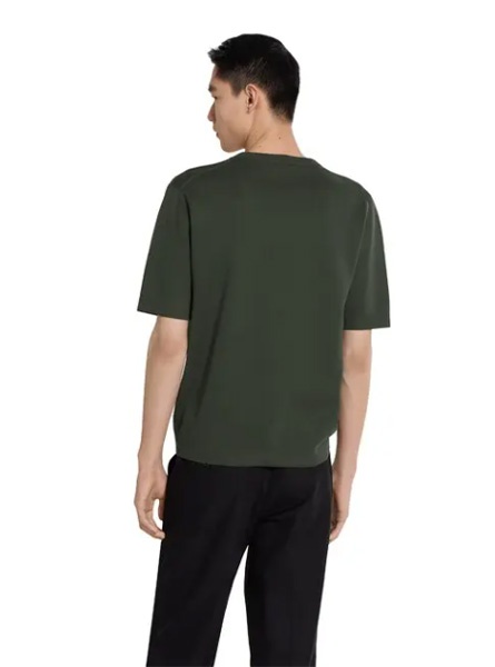 GUCCI高仿男装 | 古驰A货服装  2025早秋GUCCI新款 森林绿桑蚕丝棉混纺嵌花针织T恤
