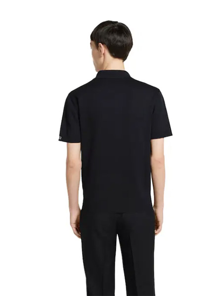GUCCI高仿男装 | 古驰A货服装  2025早秋GUCCI新款 海军蓝丝棉混纺针织Polo衫