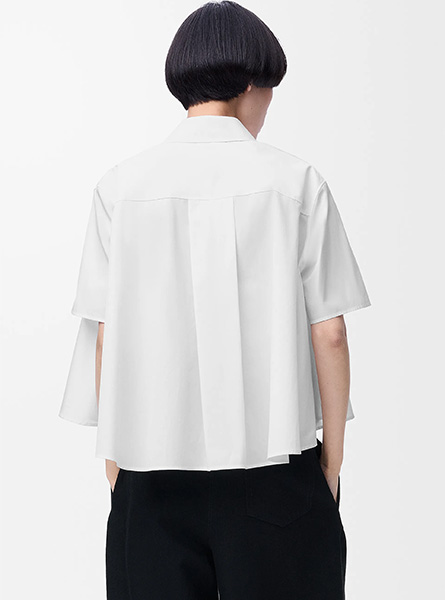 LOEWE高仿女装 | 罗意威A货服装  2025早秋LOEWE新款 白色棉质短袖梯形衬衫