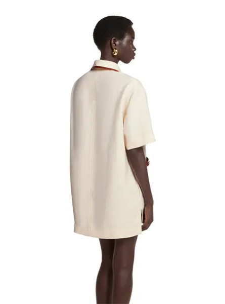 GUCCI高仿女装 | 古驰A货服装  2025早秋GUCCI新款 象牙白色饰马衔扣亚麻帆布连衣裙