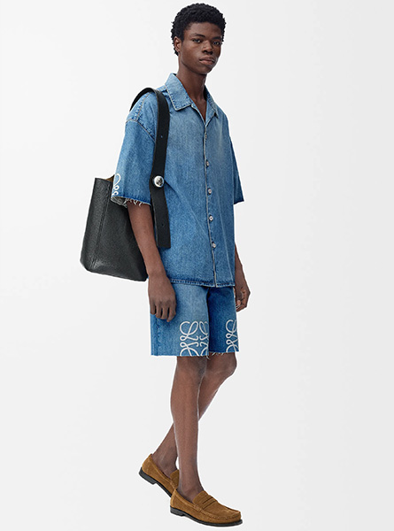 LOEWE高仿男装 | 罗意威A货服装  2025早秋新款 水洗牛仔蓝Anagram 单宁布短袖衬衫