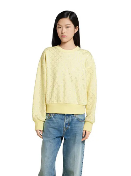 GUCCI高仿女装 | 古驰A货服装  2025早秋GUCCI新款 浅黄色饰水晶针织棉卫衣