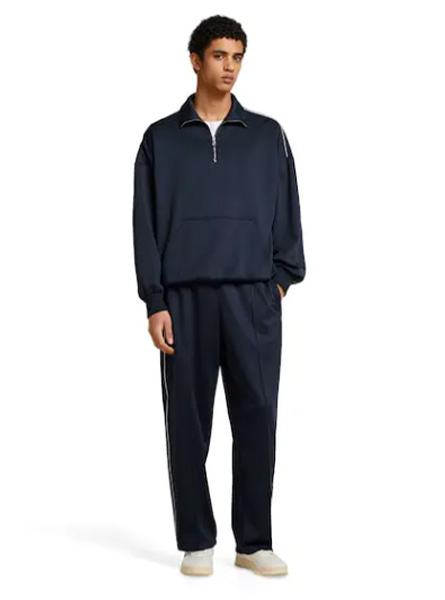 GUCCI高仿男装 | 古驰A货服装  2025早秋GUCCI新款 海军蓝饰品牌印花压纹标识平纹针织卫衣