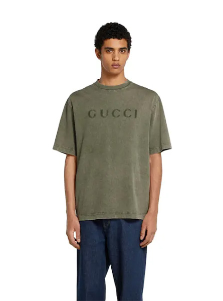 GUCCI高仿男装 | 古驰A货服装  2025早秋GUCCI新款 森林绿饰印花针织棉T恤