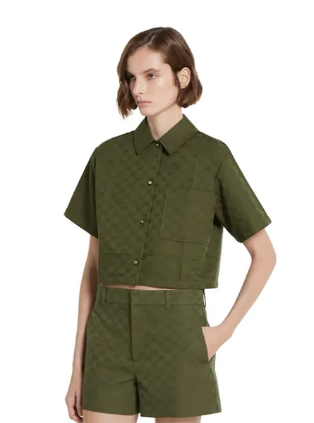 GUCCI高仿女装 | 古驰A货服装  2025早秋GUCCI新款 森林绿GG棉质华达呢衬衫