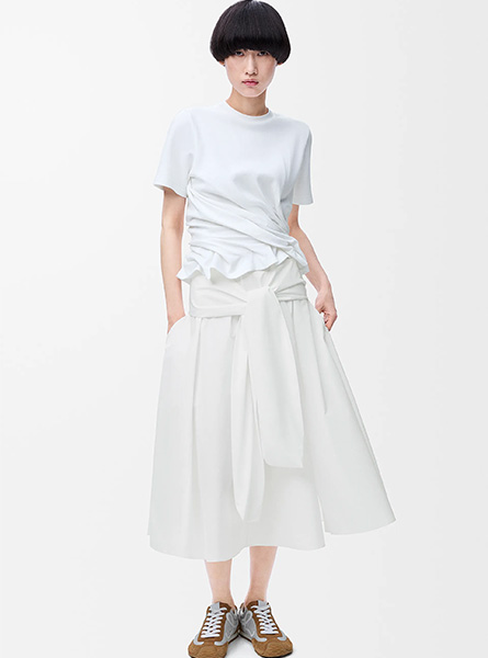 LOEWE高仿女装 | 罗意威A货服装  2025早秋LOEWE新款 白色棉质裹身半身裙