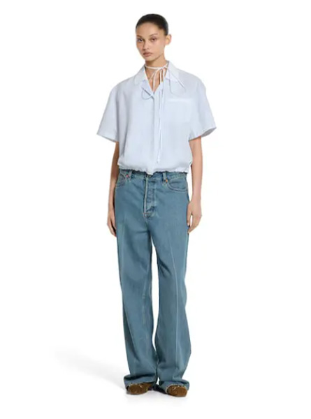GUCCI高仿女装 | 古驰A货服装  2025早秋GUCCI新款 浅蓝色Gucci切丝棉衬衫