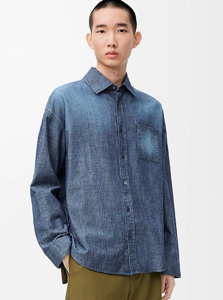 LOEWE高仿男装 | 罗意威A货服装  2025早秋新款 水洗蓝棉质衬衫