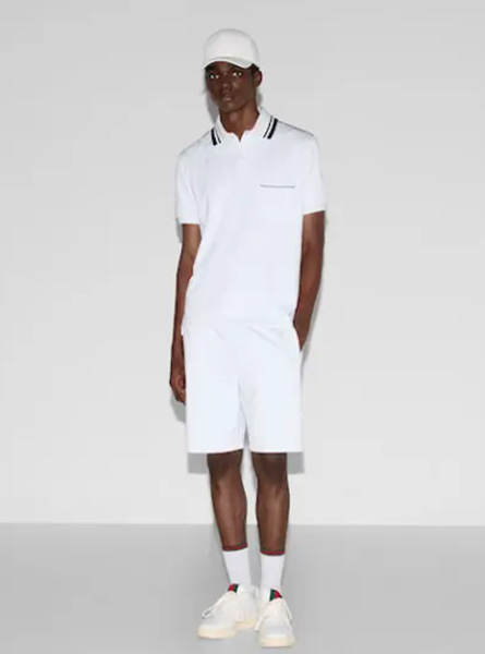 GUCCI高仿男装 | 古驰A货服装  2025早秋GUCCI新款 白色GG尼龙棉质Polo衫