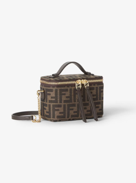 高仿FENDI包包 FENDI Vanity 烟草棕FF提花布料迷你手袋 孟子义｜最新广告大片同款包包