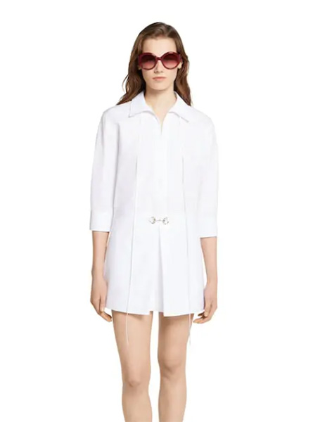GUCCI高仿女装 | 古驰A货服装  2025早秋GUCCI新款 白色饰马衔扣棉府绸衬衫式连衣裙