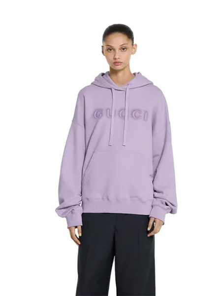 GUCCI高仿女装 | 古驰A货服装  2025早秋GUCCI新款 浅紫色饰标识棉质连帽卫衣