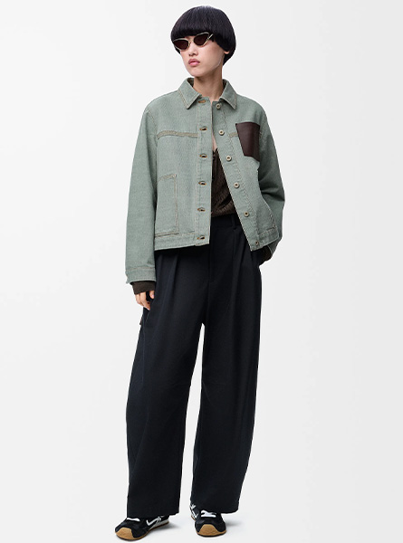 LOEWE高仿女装 | 罗意威A货服装  2025早秋LOEWE新款 卡其绿色单宁布工装夹克