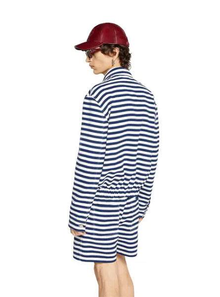 GUCCI高仿男装 | 古驰A货服装  2025早秋GUCCI新款 蓝色印花GG棉质提花拉链夹克