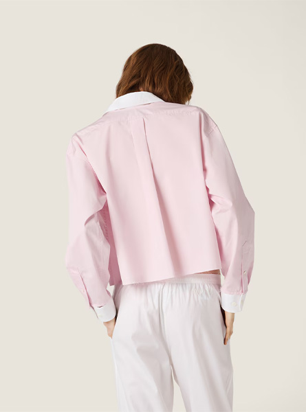 MIUMIU高仿女装 | 缪缪A货服装  2025秋冬MIUMIU新款 粉红色府绸衬衫