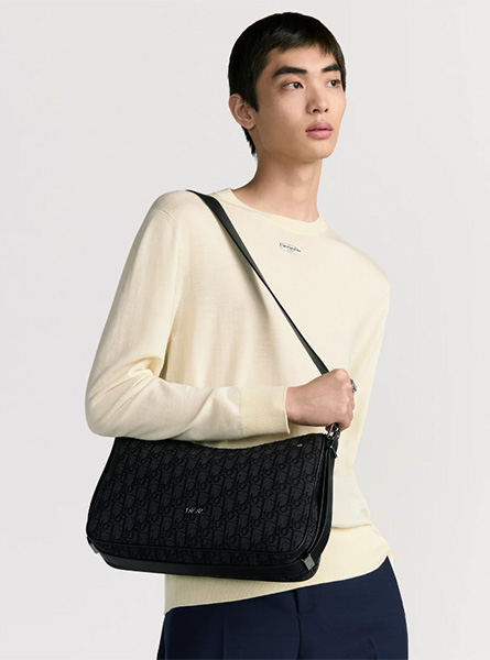 高仿DIOR包包 | A货迪奥男包 2025秋冬DIOR新款 黑色中号 Dior Slider 拉链水饺包