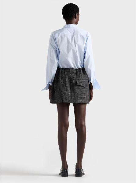 PRADA高仿女装 | 普拉达 A货服装  2025秋冬PRADA新款 黑色格子提花羊毛迷你半身裙