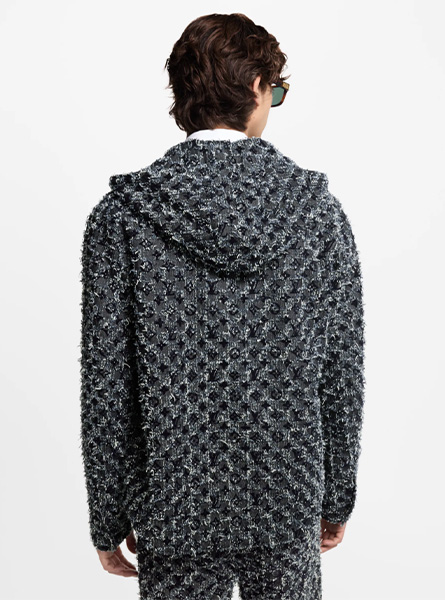 LV高仿男装 | 路易威登 A货服装  2025秋冬LV新款 蓝色MONOGRAM植绒牛仔连帽衫