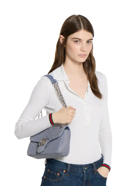 高仿GUCCI包包 | A货古驰女包 2025秋冬GUCCI新款 灰蓝色 GG Marmont系列中号肩背包