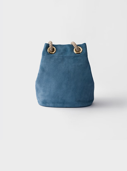 高仿PRADA包包 | A货普拉达女包 2025秋冬PRADA新款星际蓝 小号Prada Mariner 绒面皮革水桶包