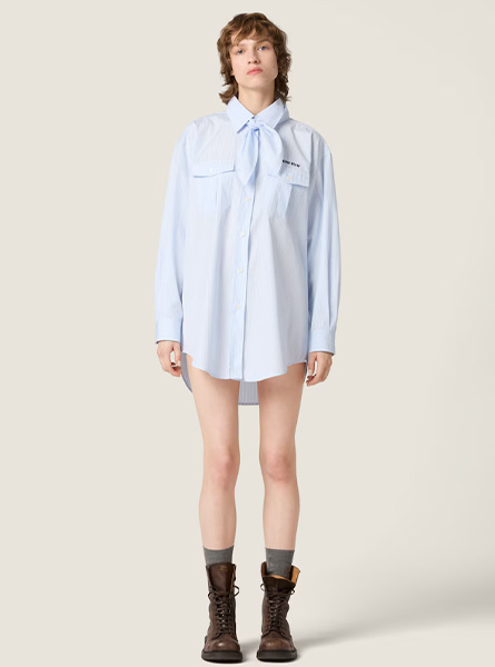 MIUMIU高仿女装 | 缪缪A货服装  2025秋冬MIUMIU新款 天蓝色 府绸衬衫