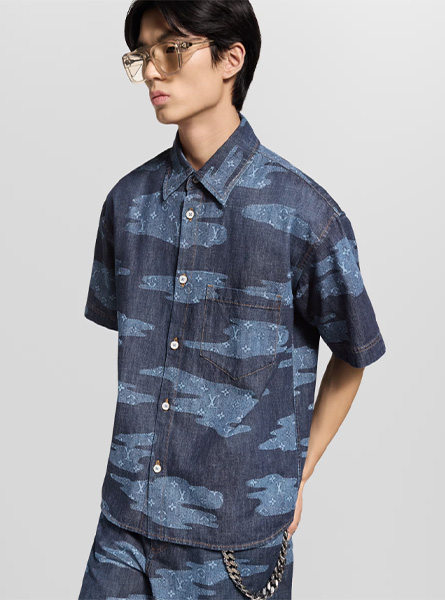LV高仿男装 | 路易威登 A货服装  2025秋冬LV新款 蓝色MONOGRAM短袖青年布衬衫