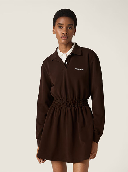 MIUMIU高仿女装 | 缪缪A货服装  2025秋冬MIUMIU新款 可可棕 棉质珠地布迷你裙