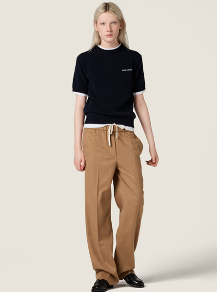 MIUMIU高仿女装 | 缪缪A货服装  2025秋冬MIUMIU新款 蓝色羊绒圆领毛衣