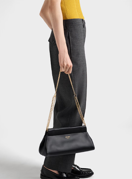 高仿PRADA包包 | A货普拉达女包 2025秋冬PRADA新款 黑色Prada Enchaîné 中号皮革手袋