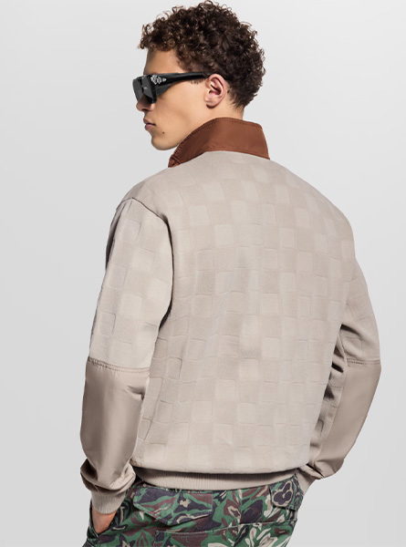 LV高仿男装 | 路易威登 A货服装  2025秋冬LV新款 灰色DAMIER 半拉链工装套头衫