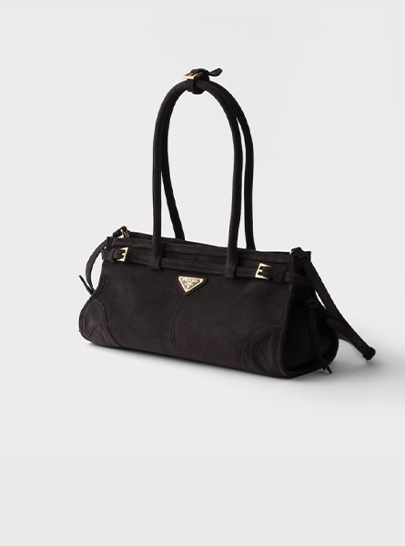 高仿PRADA包包 | A货普拉达女包 2025秋冬PRADA新款 煤灰色Prada Bonnie中号绒面皮革手袋