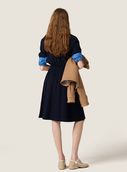 MIUMIU高仿女装 | 缪缪A货服装  2025秋冬MIUMIU新款 蓝色棉质珠地网眼连衣裙