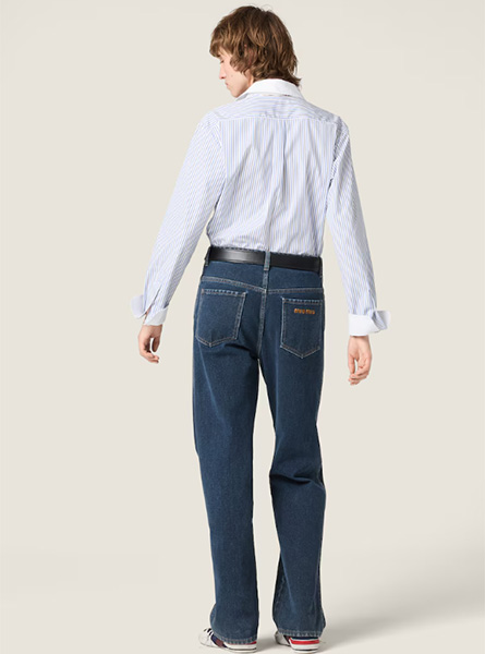 MIUMIU高仿女装 | 缪缪A货服装  2025秋冬MIUMIU新款 浅蓝色条纹府绸衬衫