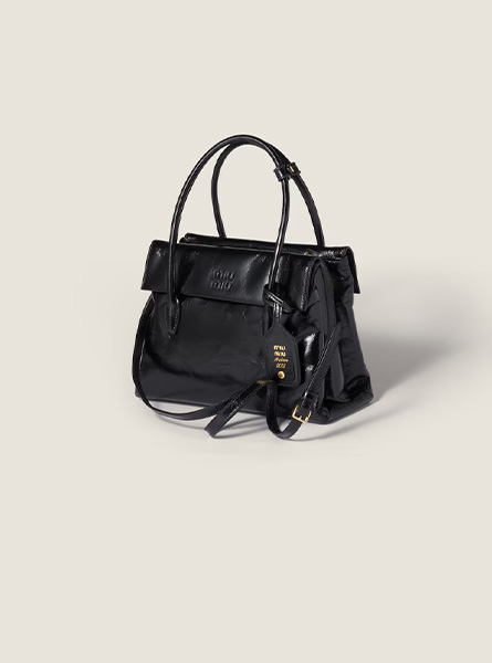 高仿MIUMIU包包 | A货缪缪包包 2025秋冬MIUMIU新款 黑色亮面皮革Solitaire手袋