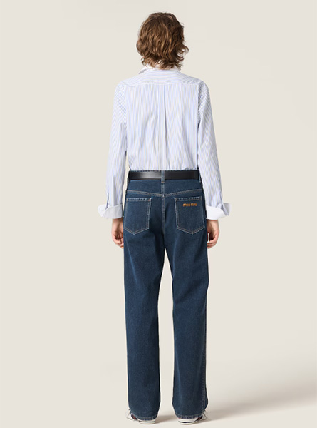 MIUMIU高仿女装 | 缪缪A货服装  2025秋冬MIUMIU新款 蓝色植绒丹宁牛仔裤