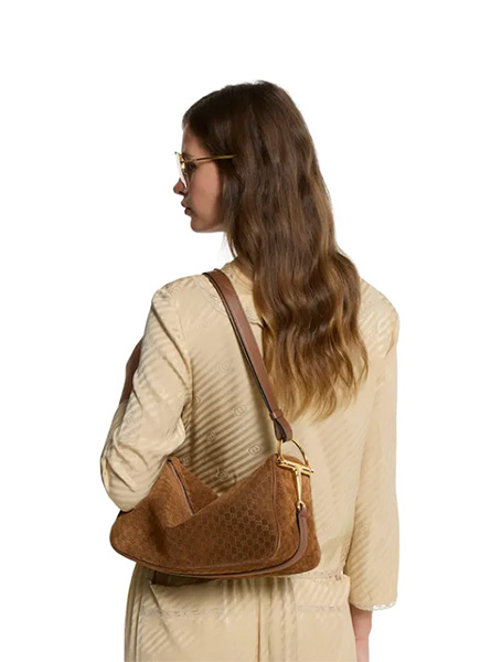 高仿GUCCI包包 | A货古驰女包 2025秋冬GUCCI新款 棕色 Gucci Half Horsebit系列中号肩背包