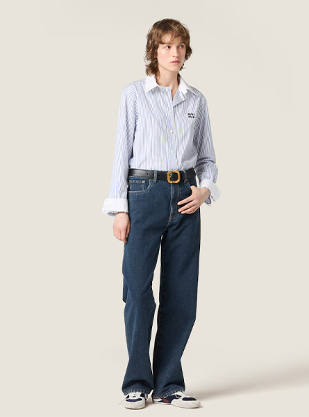 MIUMIU高仿女装 | 缪缪A货服装  2025秋冬MIUMIU新款 蓝色植绒丹宁牛仔裤