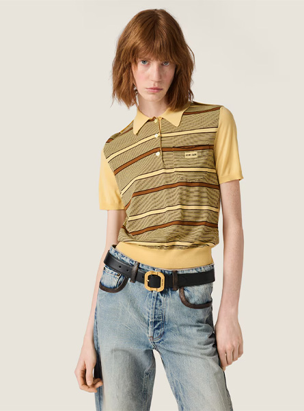 MIUMIU高仿女装 | 缪缪A货服装  2025秋冬MIUMIU新款 香草色 羊毛 Polo 衫