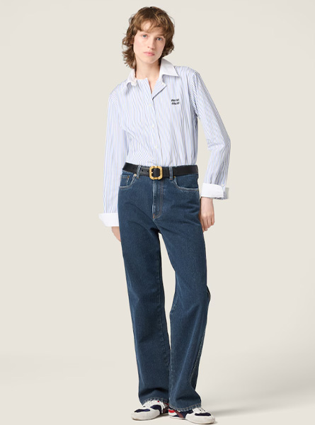 MIUMIU高仿女装 | 缪缪A货服装  2025秋冬MIUMIU新款 浅蓝色条纹府绸衬衫