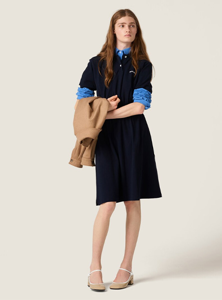 MIUMIU高仿女装 | 缪缪A货服装  2025秋冬MIUMIU新款 蓝色棉质珠地网眼连衣裙
