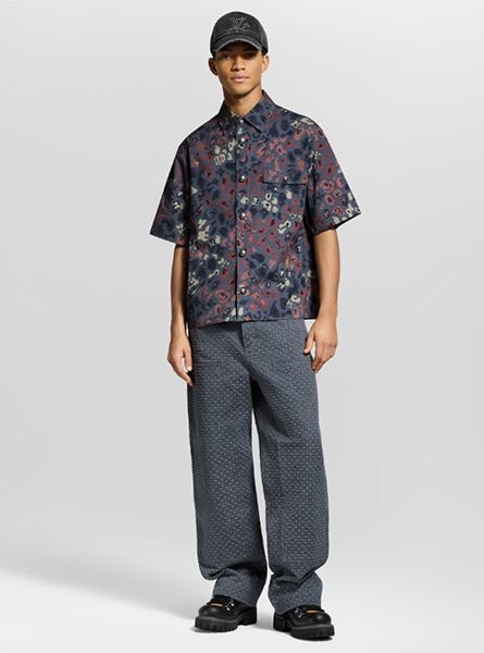 LV高仿男装 | 路易威登 A货服装  2025秋冬LV新款 蓝色印花短袖工装衬衫