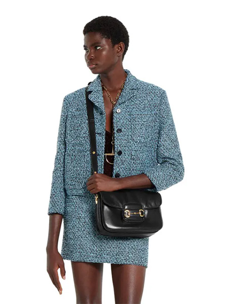 高仿GUCCI包包 | A货古驰女包 2025秋冬GUCCI新款 黑色 Gucci Horsebit 1955 Aura系列小号肩背包