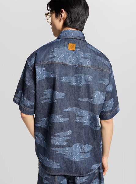 LV高仿男装 | 路易威登 A货服装  2025秋冬LV新款 蓝色MONOGRAM短袖青年布衬衫