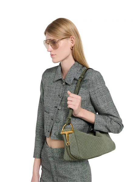 高仿GUCCI包包 | A货古驰女包 2025秋冬GUCCI新款 灰绿色 Gucci Half Horsebit系列中号肩背包