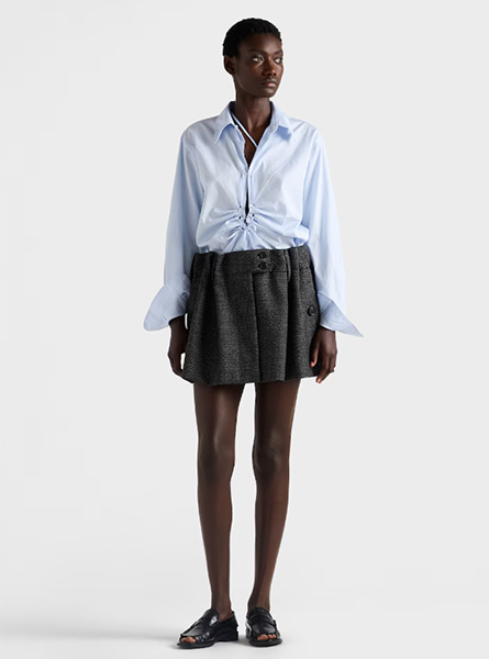 PRADA高仿女装 | 普拉达 A货服装  2025秋冬PRADA新款 星际蓝色 Fil-à-fil 衬衫
