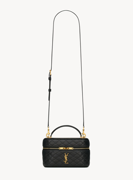 高仿YSL包包 黑色GABY VANITY BAG 小羊皮肩带手拿包 古力娜扎同款包包