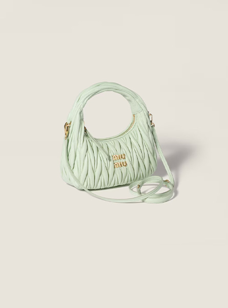 高仿MIUMIU包包 | A货缪缪包包 2025秋冬MIUMIU新款 水绿色 Wander Matelassé软羊革小号新月包