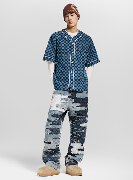 LV高仿男装 | 路易威登 A货服装  2025秋冬LV新款 蓝色DAMIER 牛仔棒球衬衫