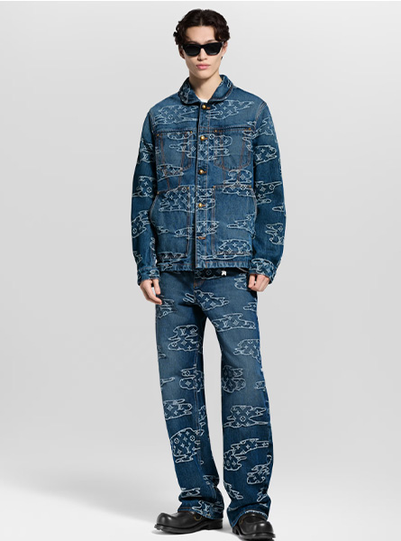 LV高仿男装 | 路易威登 A货服装  2025秋冬LV新款 蓝色MONOGRAM牛仔工装束腰夹克