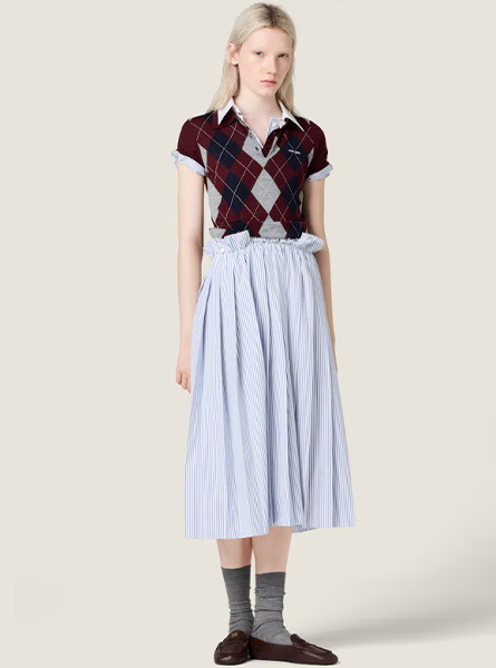 MIUMIU高仿女装 | 缪缪A货服装  2025秋冬MIUMIU新款 酒红色 羊毛 Polo 衫